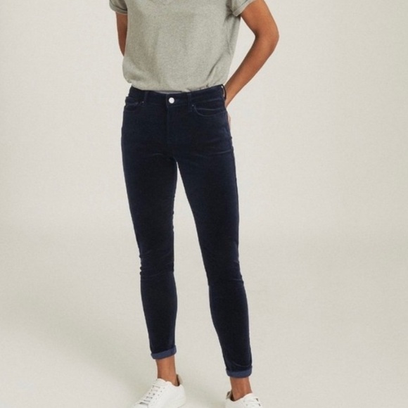 Reiss Pants - Reiss Lux velvet mid rise skinny trousers indigo